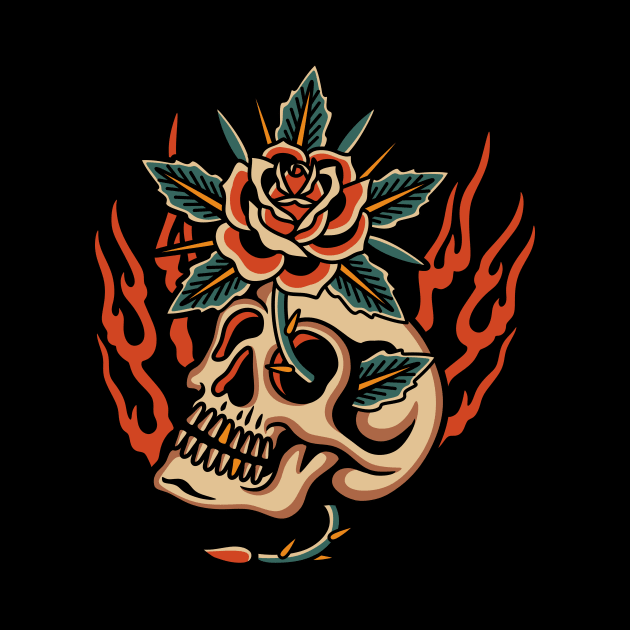 Skull Rose traditional tattoo by Abrom Rose