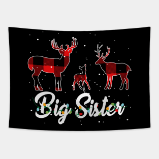 Big Sister Reindeer Plaid Pajama Shirt Family Christmas Tapestry