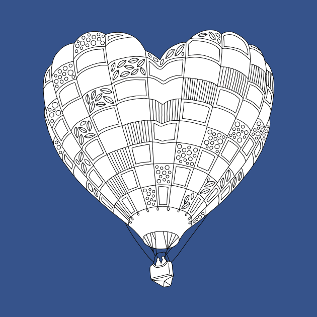 Heart Hot Air Balloon, Adult Coloring Illustration by annagrunduls