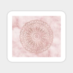 Misty pink marble rose gold mandala Magnet