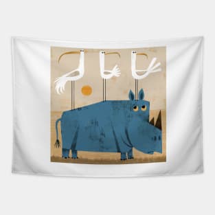 Rhino with three birds Tapestry