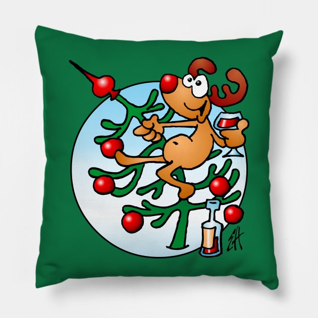 Reindeer in a Christmas tree Pillow by Cardvibes