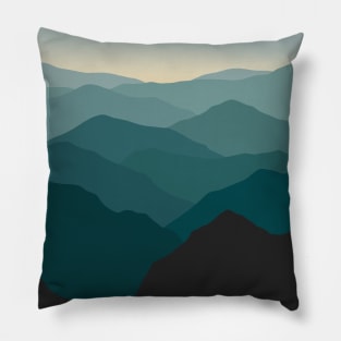 Teal Wanderlust Landscape Foggy Mountains Pillow