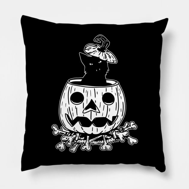 SPOOKY BLACK CAT Pillow by TriciaRobinsonIllustration