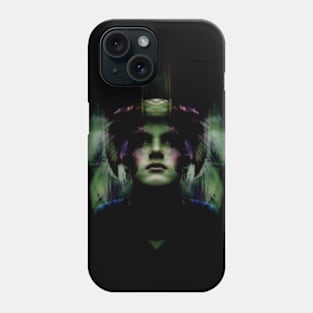 Portrait, digital collage, special processing. Dark, strong. Guy face looking up high. Fantasy. Green and violet. Phone Case