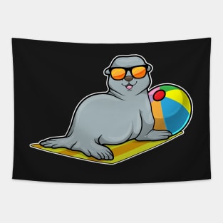 Seal at Sunbathing with Water polo & Sunglasses Tapestry