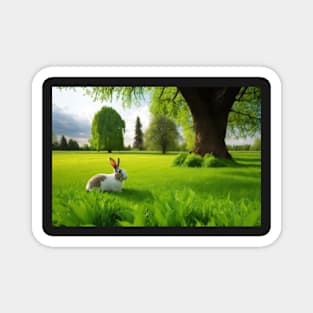 Meadow with rabbit landscape Magnet