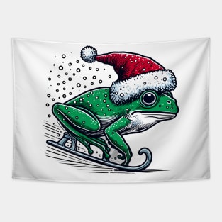 Frog Ice Skating Christmas Tapestry