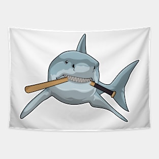 Shark at Baseball with Baseball bat Tapestry