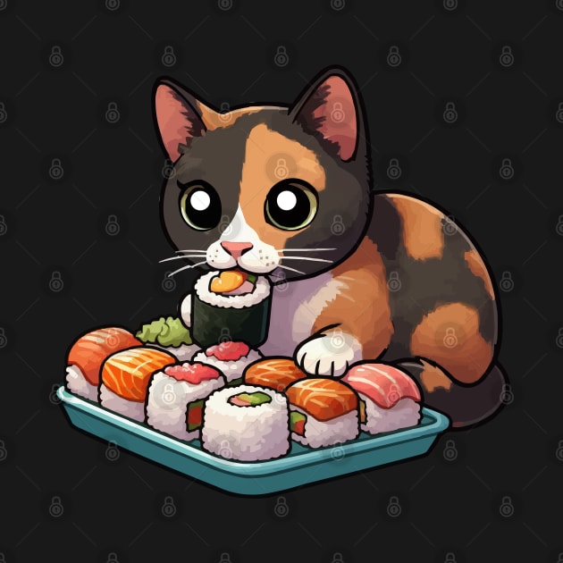 Tortie Cat Eating Sushi by MoDesigns22 