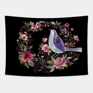 Watercolor bird and flowers Tapestry