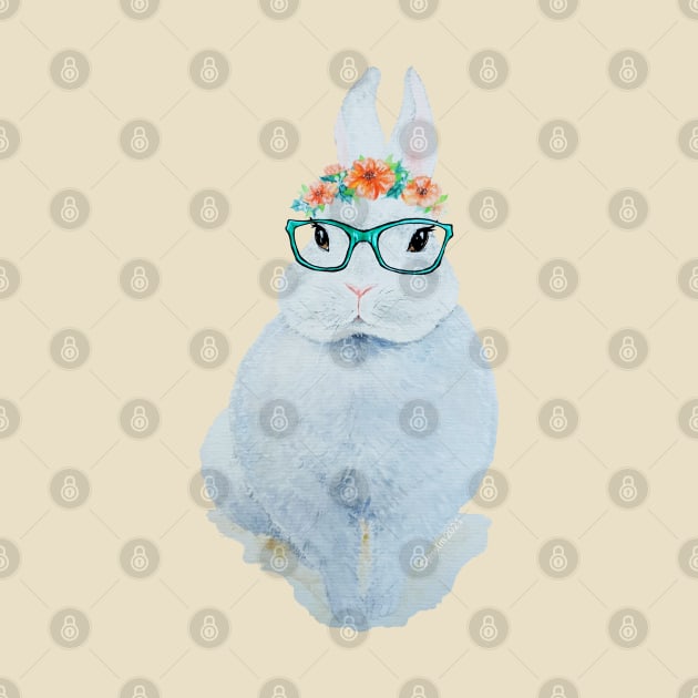 Watercolor Easter Bunny with Glasses and a Flower Crown by Jessfm