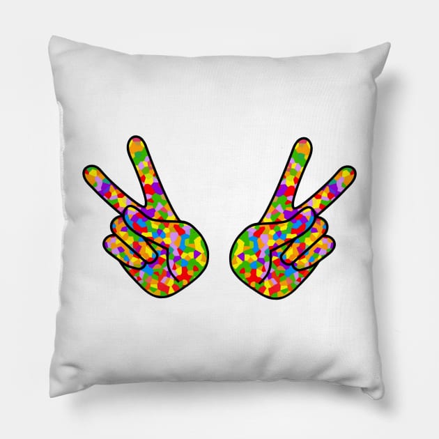 PEACE Sign Hand Retro Rainbow Pillow by SartorisArt1