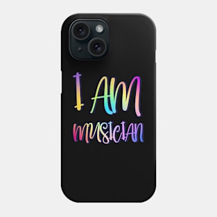 I am musician multicolor.typography slogan design. Phone Case
