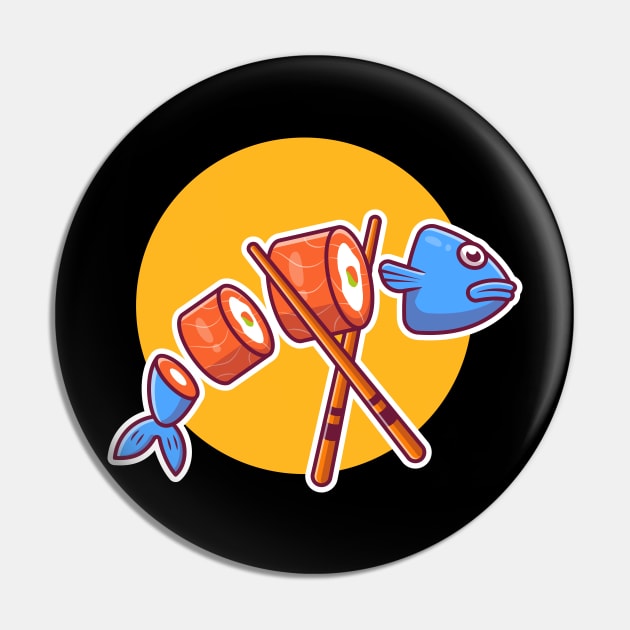 Salmon Fish Sushi With Chopstick Cartoon Pin by Catalyst Labs