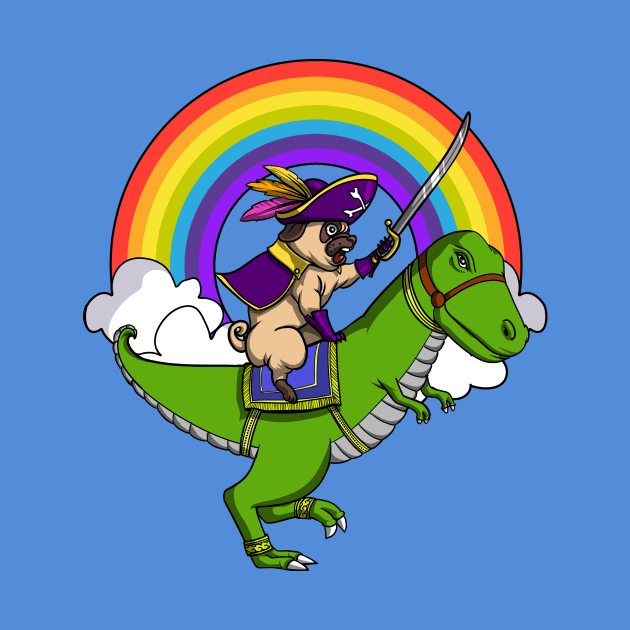 Pug Dog Pirate Riding T-Rex Dinosaur by underheaven