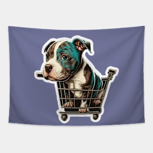 Cute Pitbull In A Shopping Cart Tapestry