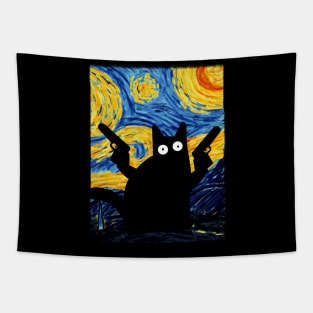 Cat Pew Pew Madafakas - Starry Night Cat Tapestry