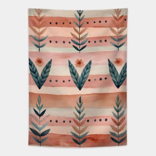 Blush pink striped pattern with flowers Tapestry