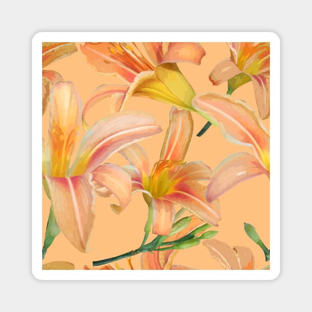 Tiger Lilies on Peach Repeat 5748 Magnet by ArtticArlo