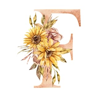 Watercolor sunflower bouquet monogram letter F T-Shirt