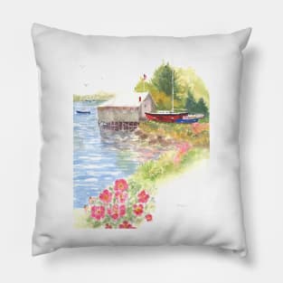 Boat House near Damrascotta Maine Pillow