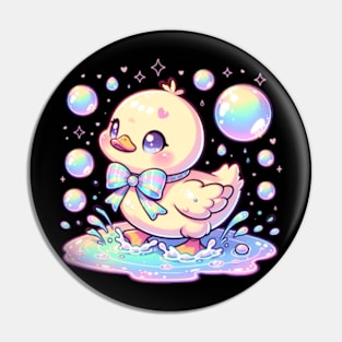 Kawaii Baby Duck Splashing in Puddles Cute Chibi Pin