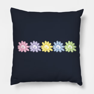 Five Multi Color Smiley Face Flowers Graphic Pillow