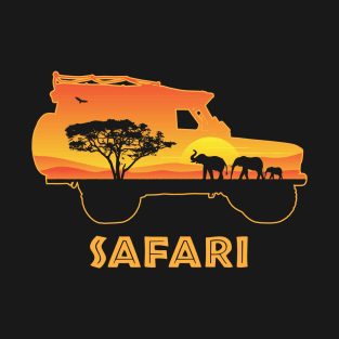 African Safari Vehicle 4x4 Sticker | Vintage Sunset | Elephant Family | Acacia Tree T-Shirt