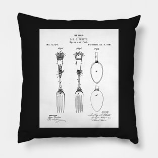 Kitchen Fork Spoon Patent - Chef Cook Farmhouse Decor Art - White Pillow