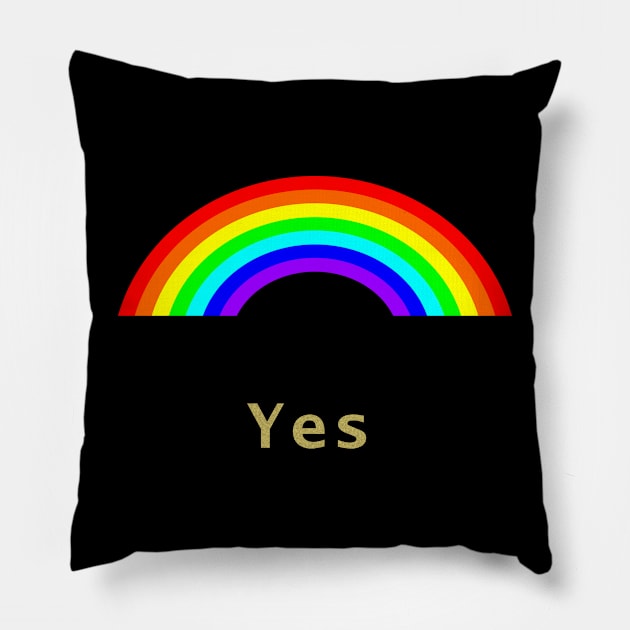 Gold Positive Yes Rainbow Pillow by ellenhenryart