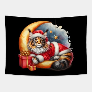 Maine Coon Cat On The Moon Christmas Tapestry