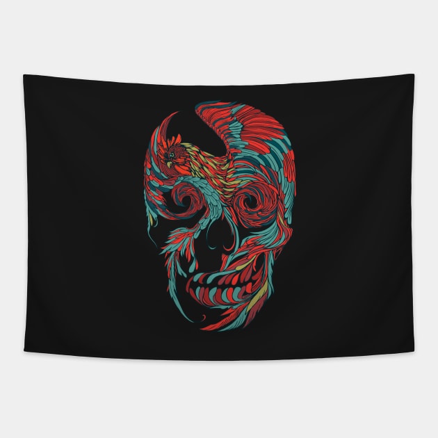 Rooster Skull Tapestry by huebucket