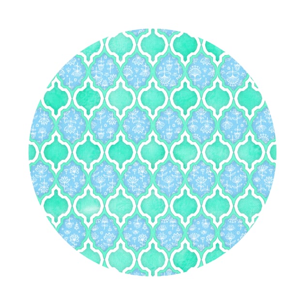 Moroccan Aqua Doodle pattern in mint green, blue & white by micklyn