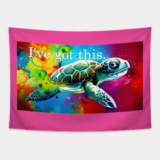 Confidence mantra with turtle in colorful design Tapestry