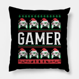 Gamer Christmas Pajama Game Controller Santa Hat Video Gaming Ugly Christmas Sweater Pillow