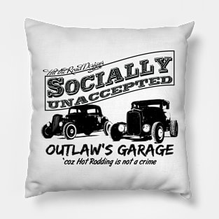 Outlaw's Garage. Socially unaccepted Hot Rod. Light background Pillow