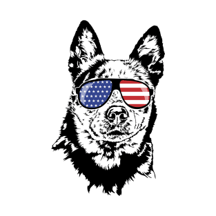 Australian Cattle Dog Blue Heeler American Flag Sunglasses T-Shirt