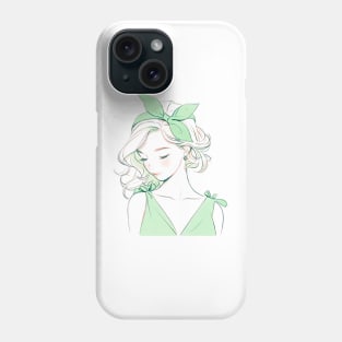 Minimalist line art pretty girl in green Phone Case