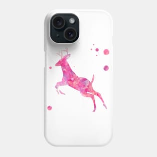 Pink Running Deer Watercolor Painting Phone Case