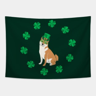 Saint Patrick's Day with Shiba Inu and Cloverleaf Tapestry