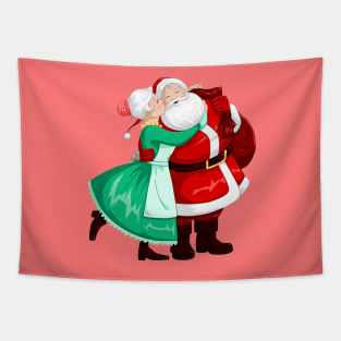 Santa Claus Tapestry - Mrs Claus Kisses Santa On Cheek And Hugs by 