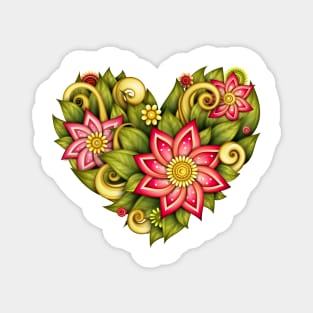 Heart with Flowers, Leaves and Swirls Magnet