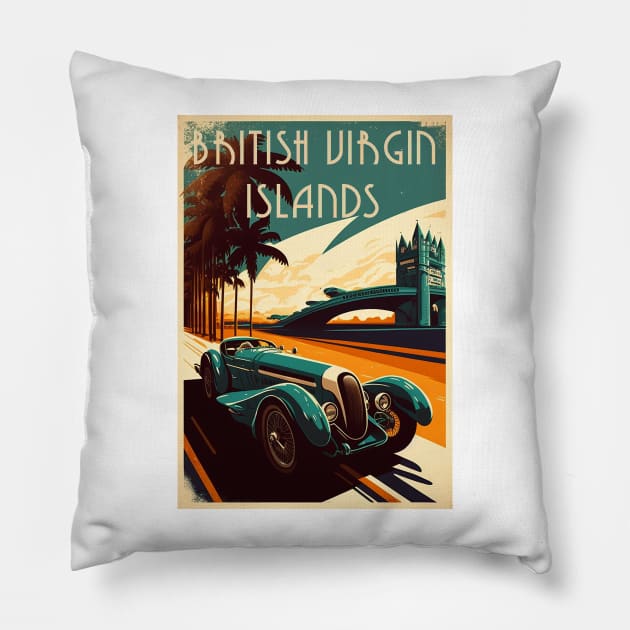 British Virgin Islands Supercar Vintage Travel Art Poster Pillow by OldTravelArt