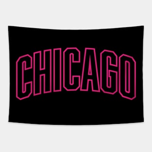 Chicago Hot Pink Outline Typography Tapestry