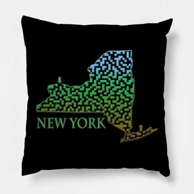 New York State Outline Maze & Labyrinth Pillow by gorff