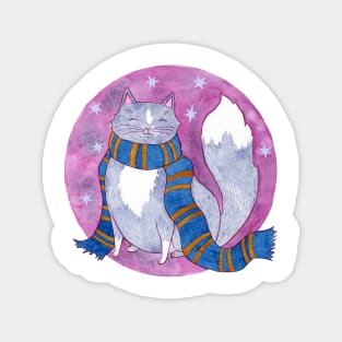 Smart Witch Cat in a Blue and Bronze Scarf Magnet