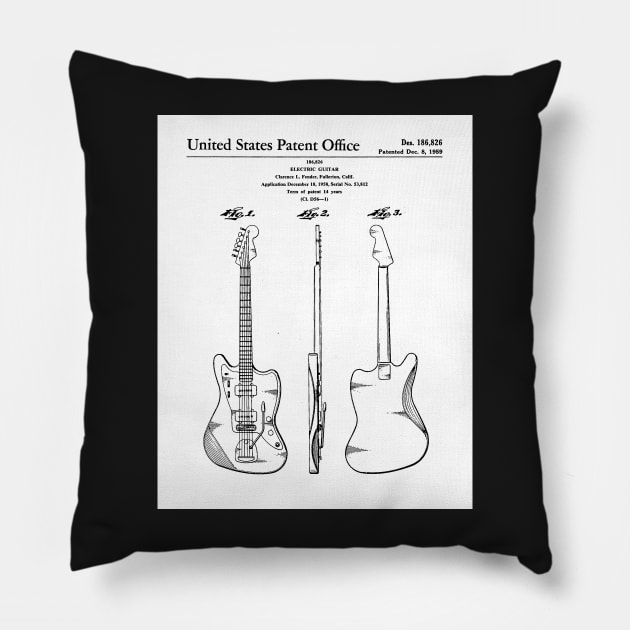 Electric Guitar Patent - Guitarist Music Lover Art - White Pillow by patentpress