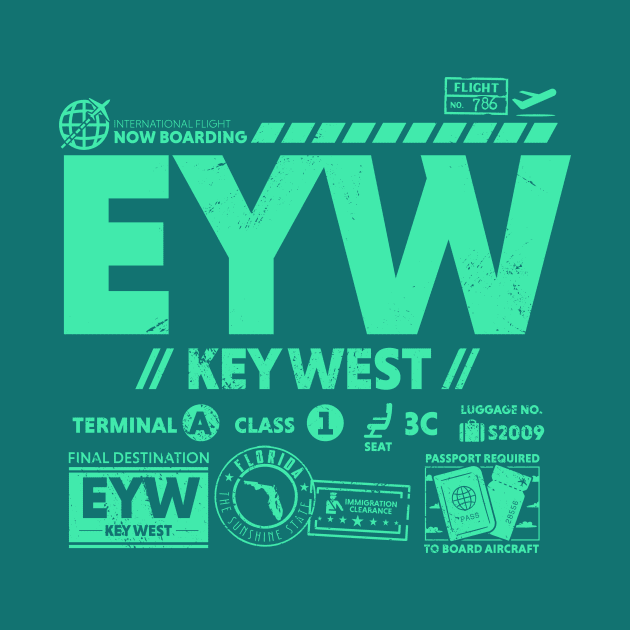 Vintage Key West EYW Airport Code Travel Day Retro Travel Tag Florida by Now Boarding