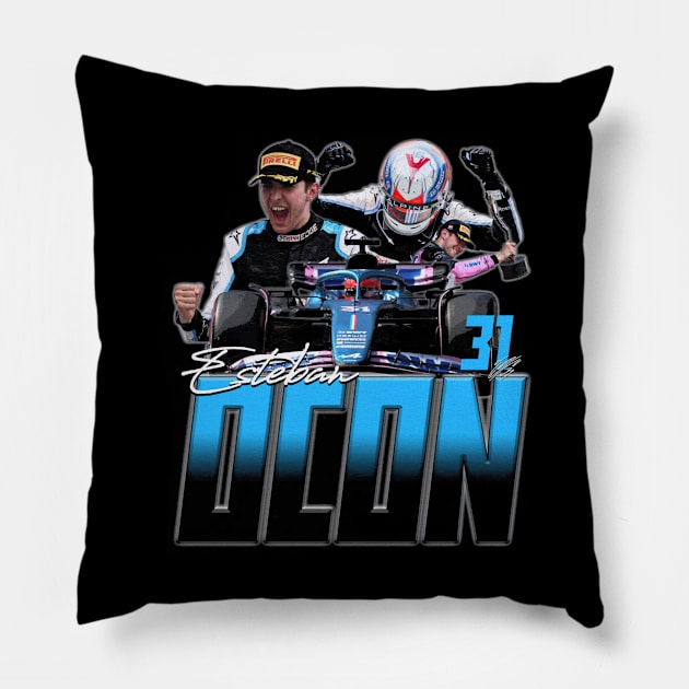 Esteban Ocon Vintage Pillow by lavonneroberson